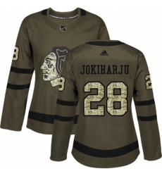 Women's Adidas Chicago Blackhawks #28 Henri Jokiharju Authentic Green Salute to Service NHL Jersey
