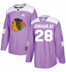 Youth Adidas Chicago Blackhawks #28 Henri Jokiharju Authentic Purple Fights Cancer Practice NHL Jersey