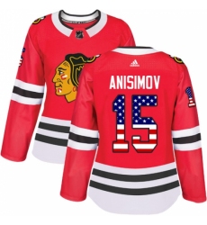 Women's Adidas Chicago Blackhawks #15 Artem Anisimov Authentic Red USA Flag Fashion NHL Jersey