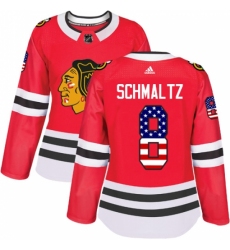 Women's Adidas Chicago Blackhawks #8 Nick Schmaltz Authentic Red USA Flag Fashion NHL Jersey