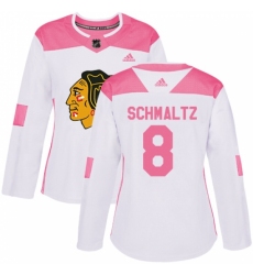 Women's Adidas Chicago Blackhawks #8 Nick Schmaltz Authentic White/Pink Fashion NHL Jersey