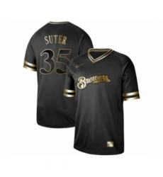 Men's Milwaukee Brewers #35 Brent Suter Authentic Black Gold Fashion Baseball Jersey