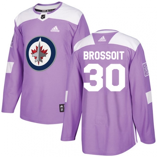 Men's Adidas Winnipeg Jets #30 Laurent Brossoit Authentic Purple Fights Cancer Practice NHL Jersey Men's Adidas Winnipeg Jets #30 Laurent Brossoit Authentic Purple Fights Cancer Practice NHL Jersey