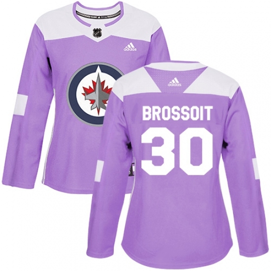 Women's Adidas Winnipeg Jets #30 Laurent Brossoit Authentic Purple Fights Cancer Practice NHL Jersey Women's Adidas Winnipeg Jets #30 Laurent Brossoit Authentic Purple Fights Cancer Practice NHL Jersey