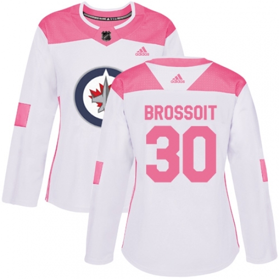 Women's Adidas Winnipeg Jets #30 Laurent Brossoit Authentic White Pink Fashion NHL Jersey Women's Adidas Winnipeg Jets #30 Laurent Brossoit Authentic White Pink Fashion NHL Jersey