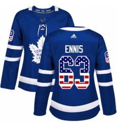 Women's Adidas Toronto Maple Leafs #63 Tyler Ennis Authentic Royal Blue USA Flag Fashion NHL Jersey