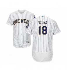 Men's Milwaukee Brewers #18 Keston Hiura White Home Flex Base Authentic Collection Baseball Player Jersey