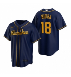 Men's Nike Milwaukee Brewers #18 Keston Hiura Navy Alternate Stitched Baseball Jersey