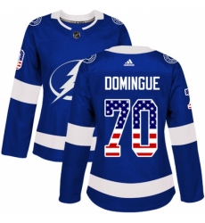 Women's Adidas Tampa Bay Lightning #70 Louis Domingue Authentic Blue USA Flag Fashion NHL Jersey