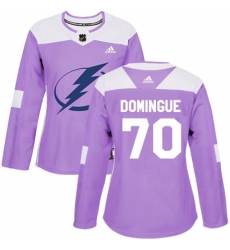 Women's Adidas Tampa Bay Lightning #70 Louis Domingue Authentic Purple Fights Cancer Practice NHL Jersey