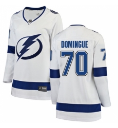 Women's Tampa Bay Lightning #70 Louis Domingue Fanatics Branded White Away Breakaway NHL Jersey