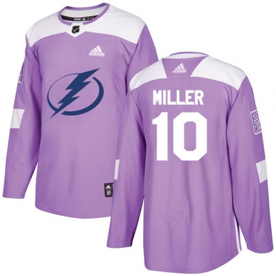 Men's Adidas Tampa Bay Lightning #10 J.T. Miller Authentic Purple Fights Cancer Practice NHL Jersey Men's Adidas Tampa Bay Lightning #10 J.T. Miller Authentic Purple Fights Cancer Practice NHL Jersey