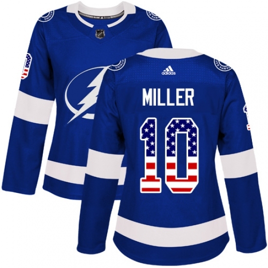Women's Adidas Tampa Bay Lightning #10 J.T. Miller Authentic Blue USA Flag Fashion NHL Jersey Women's Adidas Tampa Bay Lightning #10 J.T. Miller Authentic Blue USA Flag Fashion NHL Jersey
