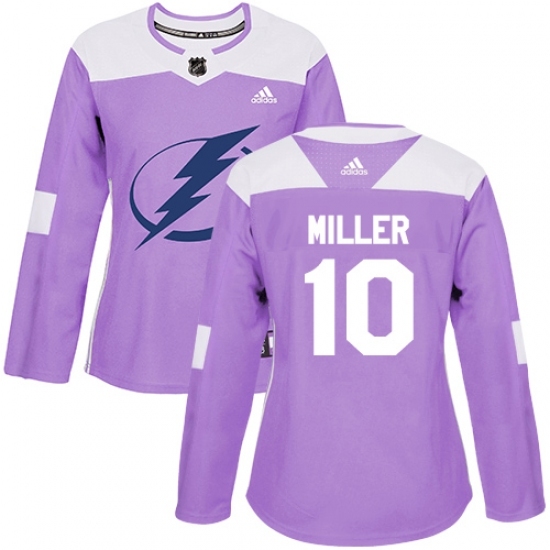Women's Adidas Tampa Bay Lightning #10 J.T. Miller Authentic Purple Fights Cancer Practice NHL Jersey Women's Adidas Tampa Bay Lightning #10 J.T. Miller Authentic Purple Fights Cancer Practice NHL Jersey