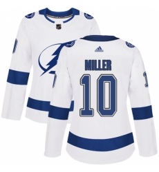 Women's Adidas Tampa Bay Lightning #10 J.T. Miller Authentic White Away NHL Jersey Women's Adidas Tampa Bay Lightning #10 J.T. Miller Authentic White Away NHL Jersey