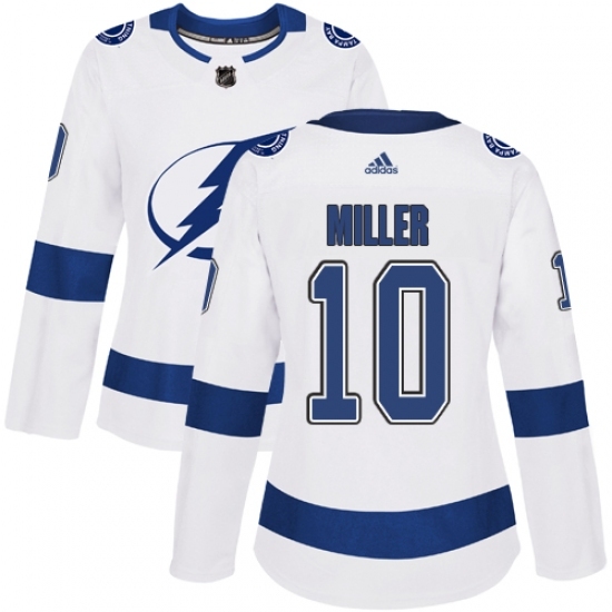 Women's Adidas Tampa Bay Lightning #10 J.T. Miller Authentic White Away NHL Jersey Women's Adidas Tampa Bay Lightning #10 J.T. Miller Authentic White Away NHL Jersey