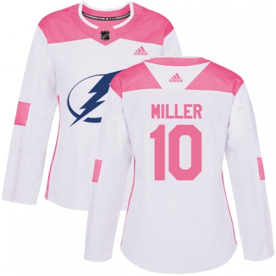 Women's Adidas Tampa Bay Lightning #10 J.T. Miller Authentic White Pink Fashion NHL Jersey Women's Adidas Tampa Bay Lightning #10 J.T. Miller Authentic White Pink Fashion NHL Jersey