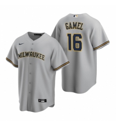 Men's Nike Milwaukee Brewers #16 Ben Gamel Gray Road Stitched Baseball Jersey