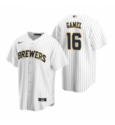 Men's Nike Milwaukee Brewers #16 Ben Gamel White Alternate Stitched Baseball Jersey