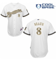 Men's Majestic Milwaukee Brewers #8 Ryan Braun Authentic White USMC Cool Base MLB Jersey