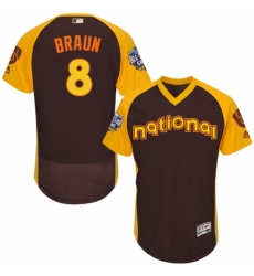 Men's Majestic Milwaukee Brewers #8 Ryan Braun Brown 2016 All-Star National League BP Authentic Collection Flex Base MLB Jersey
