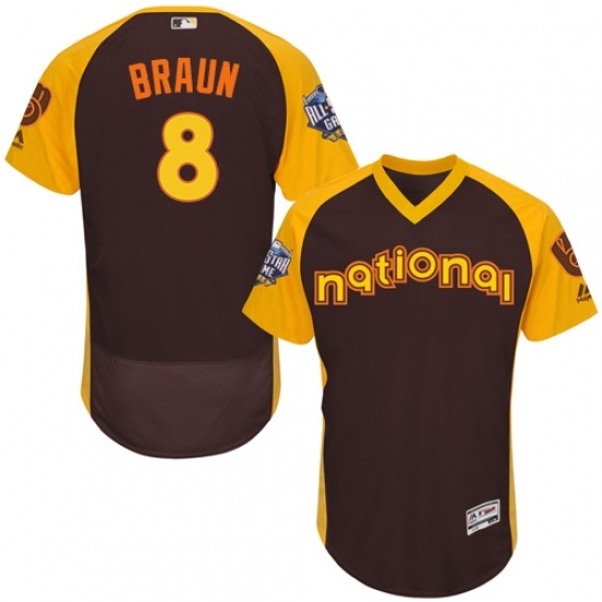 Men's Majestic Milwaukee Brewers #8 Ryan Braun Brown 2016 All-Star National League BP Authentic Collection Flex Base MLB Jersey Men's Majestic Milwaukee Brewers #8 Ryan Braun Brown 2016 All-Star National League BP Authentic Collection Flex Base MLB Jersey