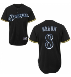 Men's Majestic Milwaukee Brewers #8 Ryan Braun Replica Black Fashion MLB Jersey