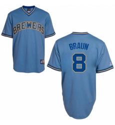 Men's Majestic Milwaukee Brewers #8 Ryan Braun Replica Light Blue Cooperstown MLB Jersey