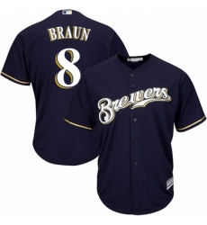 Men's Majestic Milwaukee Brewers #8 Ryan Braun Replica Navy Blue Alternate Cool Base MLB Jersey