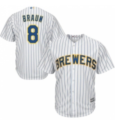 Men's Majestic Milwaukee Brewers #8 Ryan Braun Replica White Alternate Cool Base MLB Jersey