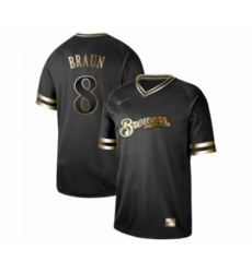 Men's Milwaukee Brewers #8 Ryan Braun Authentic Black Gold Fashion Baseball Jersey