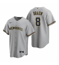 Men's Nike Milwaukee Brewers #8 Ryan Braun Gray Road Stitched Baseball Jersey