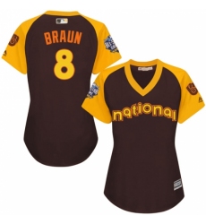 Women's Majestic Milwaukee Brewers #8 Ryan Braun Authentic Brown 2016 All-Star National League BP Cool Base MLB Jersey