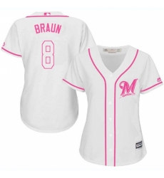 Women's Majestic Milwaukee Brewers #8 Ryan Braun Authentic White Fashion Cool Base MLB Jersey