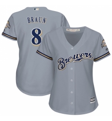 Women's Majestic Milwaukee Brewers #8 Ryan Braun Replica Grey Road Cool Base MLB Jersey