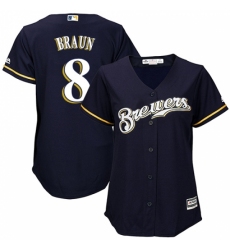 Women's Majestic Milwaukee Brewers #8 Ryan Braun Replica Navy Blue Alternate Cool Base MLB Jersey