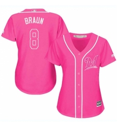 Women's Majestic Milwaukee Brewers #8 Ryan Braun Replica Pink Fashion Cool Base MLB Jersey