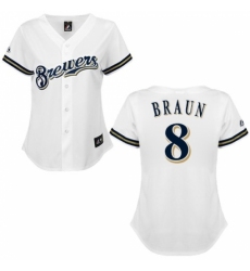 Women's Majestic Milwaukee Brewers #8 Ryan Braun Replica White MLB Jersey