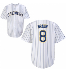 Youth Majestic Milwaukee Brewers #8 Ryan Braun Authentic White/Blue Strip MLB Jersey