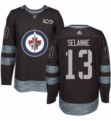 Men's Adidas Winnipeg Jets #13 Teemu Selanne Authentic Black 1917-2017 100th Anniversary NHL Jersey