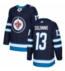 Men's Adidas Winnipeg Jets #13 Teemu Selanne Premier Navy Blue Home NHL Jersey