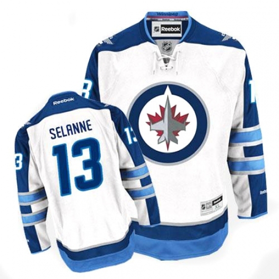 Men's Reebok Winnipeg Jets #13 Teemu Selanne Authentic White Away NHL Jersey Men's Reebok Winnipeg Jets #13 Teemu Selanne Authentic White Away NHL Jersey