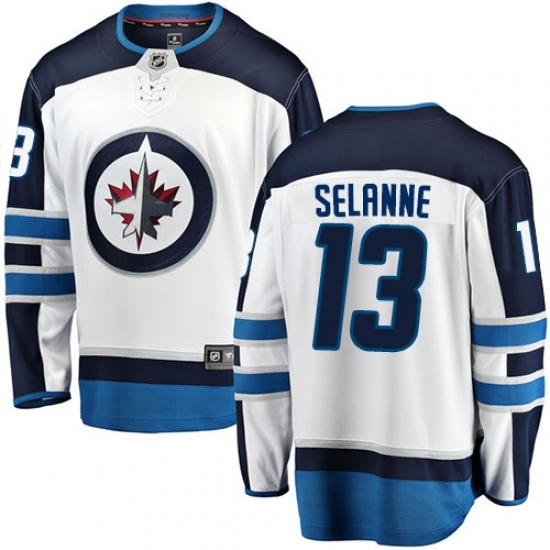 Men's Winnipeg Jets #13 Teemu Selanne Fanatics Branded White Away Breakaway NHL Jersey Men's Winnipeg Jets #13 Teemu Selanne Fanatics Branded White Away Breakaway NHL Jersey