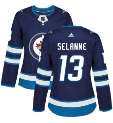 Women's Adidas Winnipeg Jets #13 Teemu Selanne Authentic Navy Blue Home NHL Jersey