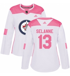 Women's Adidas Winnipeg Jets #13 Teemu Selanne Authentic White/Pink Fashion NHL Jersey