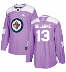 Youth Adidas Winnipeg Jets #13 Teemu Selanne Authentic Purple Fights Cancer Practice NHL Jersey