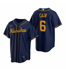Men's Nike Milwaukee Brewers #6 Lorenzo Cain Navy Alternate Stitched Baseball Jersey