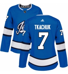 Women's Adidas Winnipeg Jets #7 Keith Tkachuk Authentic Blue Alternate NHL Jersey