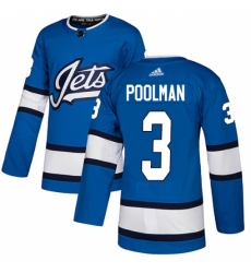 Men's Adidas Winnipeg Jets #3 Tucker Poolman Authentic Blue Alternate NHL Jersey