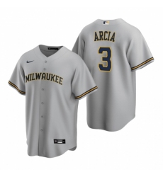 Men's Nike Milwaukee Brewers #3 Orlando Arcia Gray Road Stitched Baseball Jersey